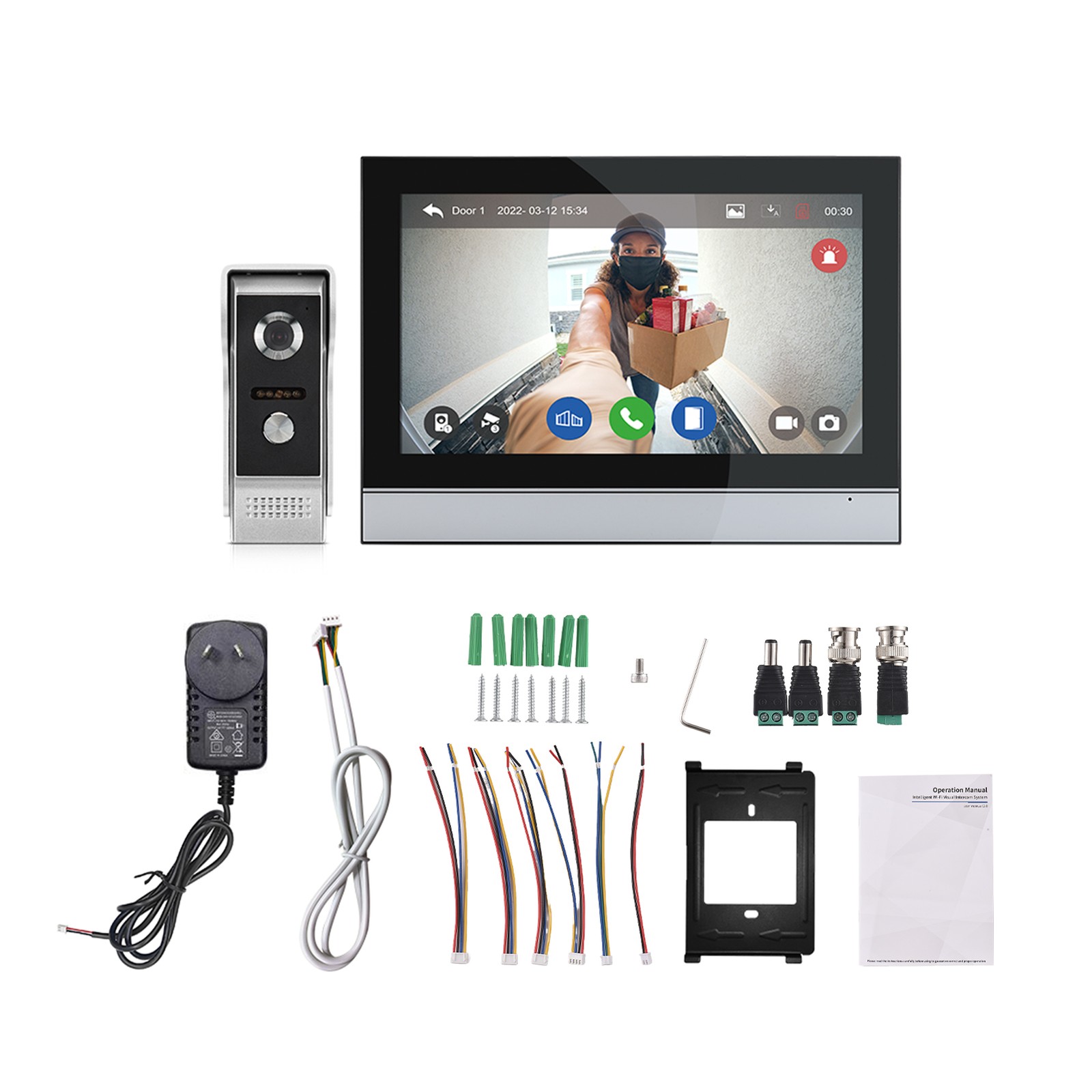 1080P Wireless Video Doorbell Camera With Monitor TY APP WiFi 7 Inch Touch TGRW