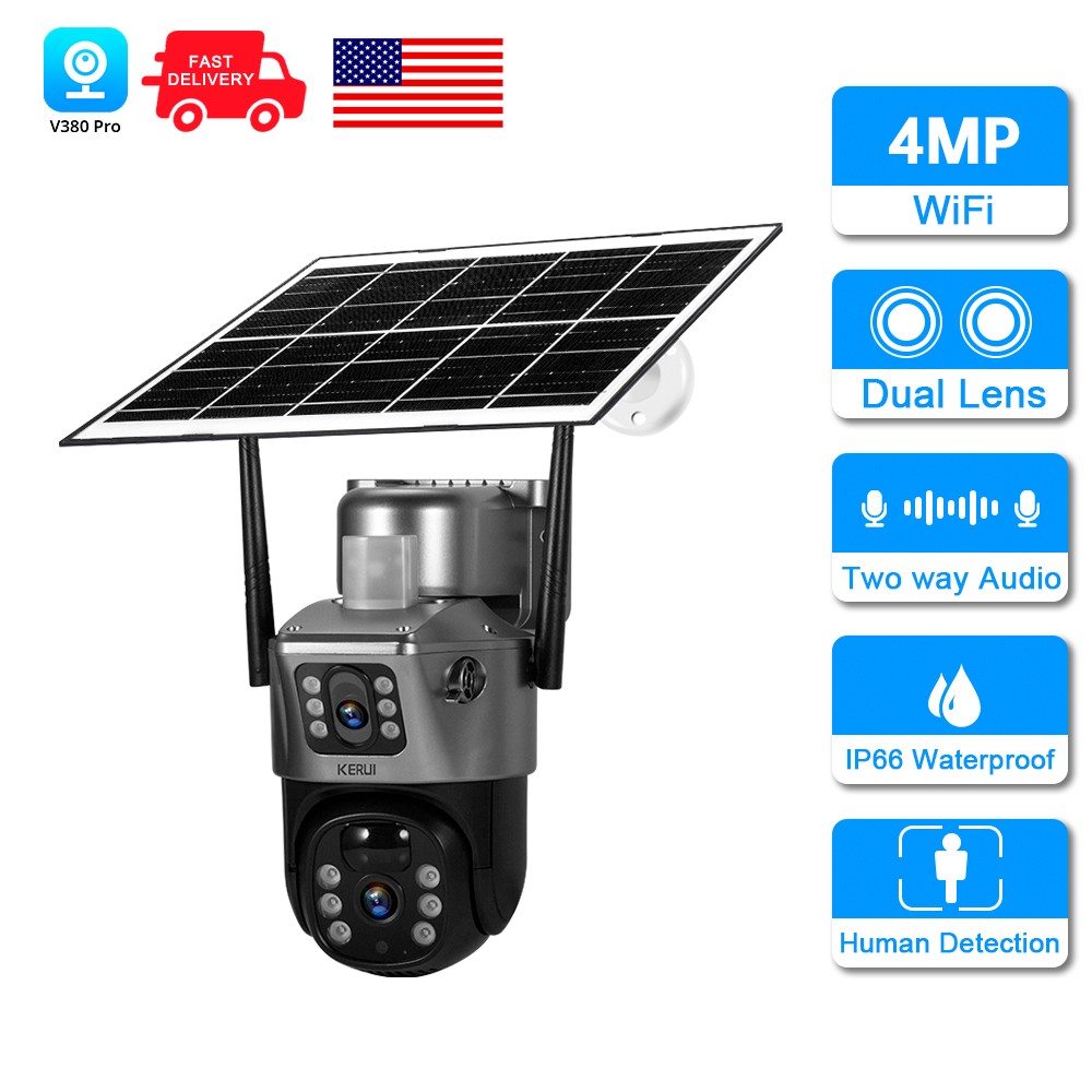 Solar Battery Powered Wireless WiFi Outdoor Pan/Tilt Home Security Camera System