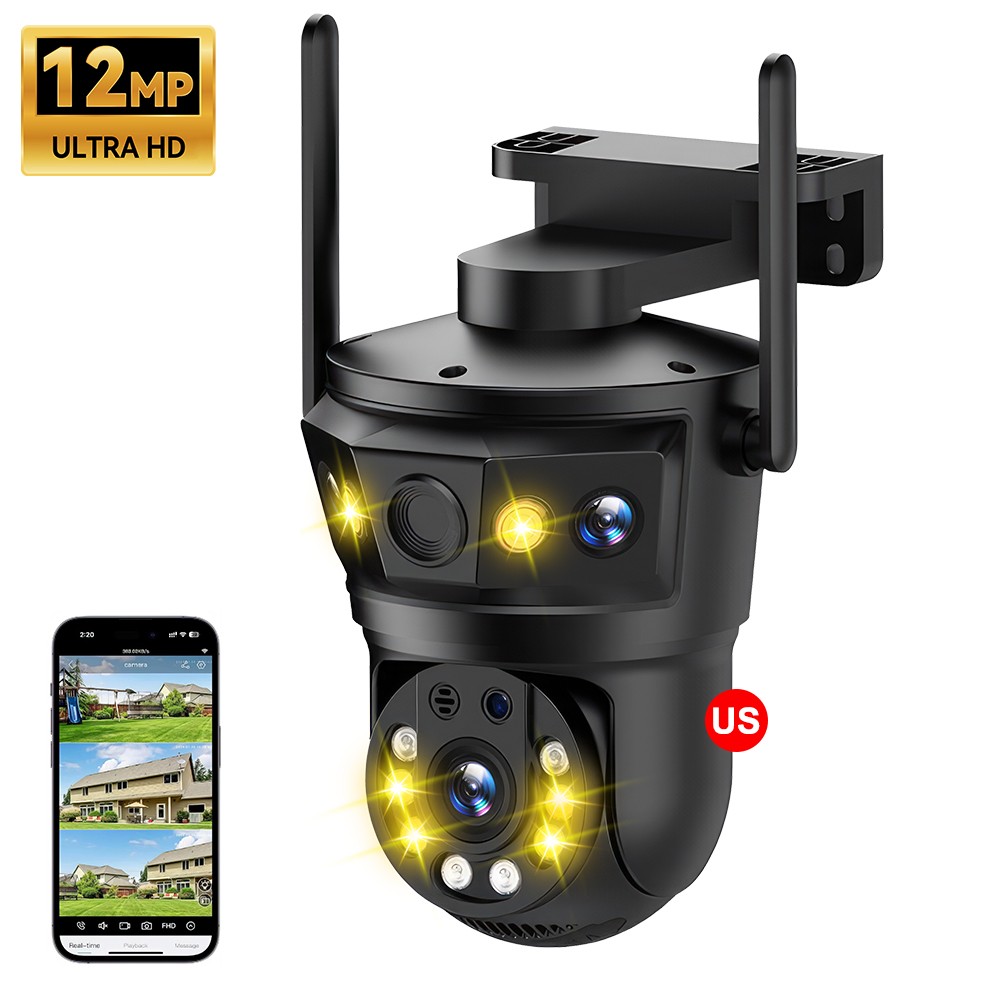 6K 12MP WIFI Camera Triple Lens Triple Screen Outdoor PTZ CCTV Security IP Cam