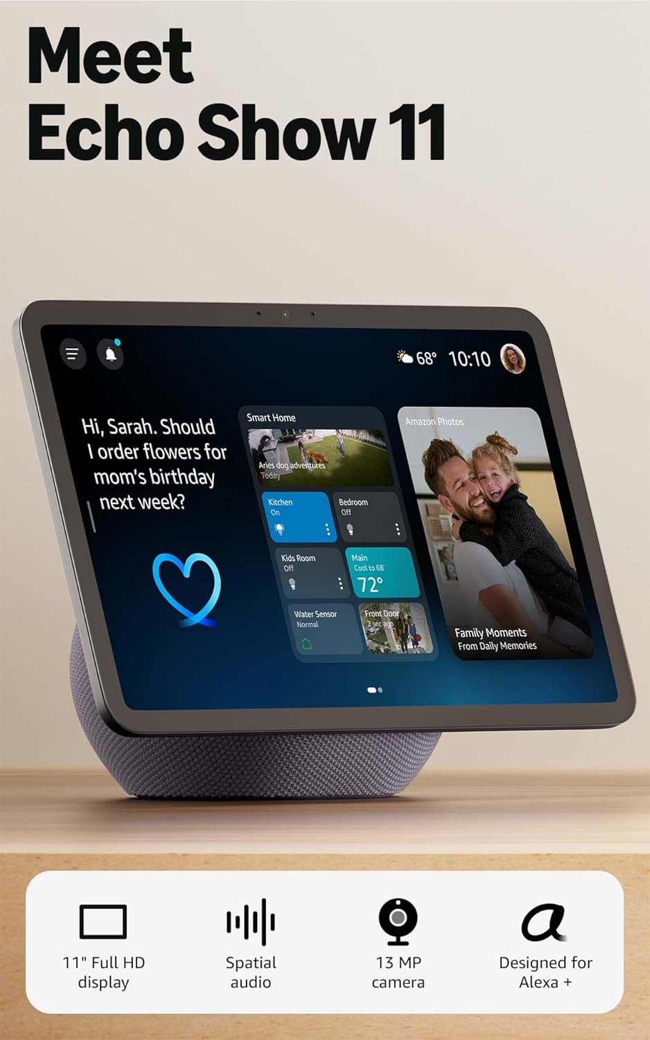 Echo Show 11 (Newest Model), Vibrant Full-Hd 11″ Display with More Viewing Area