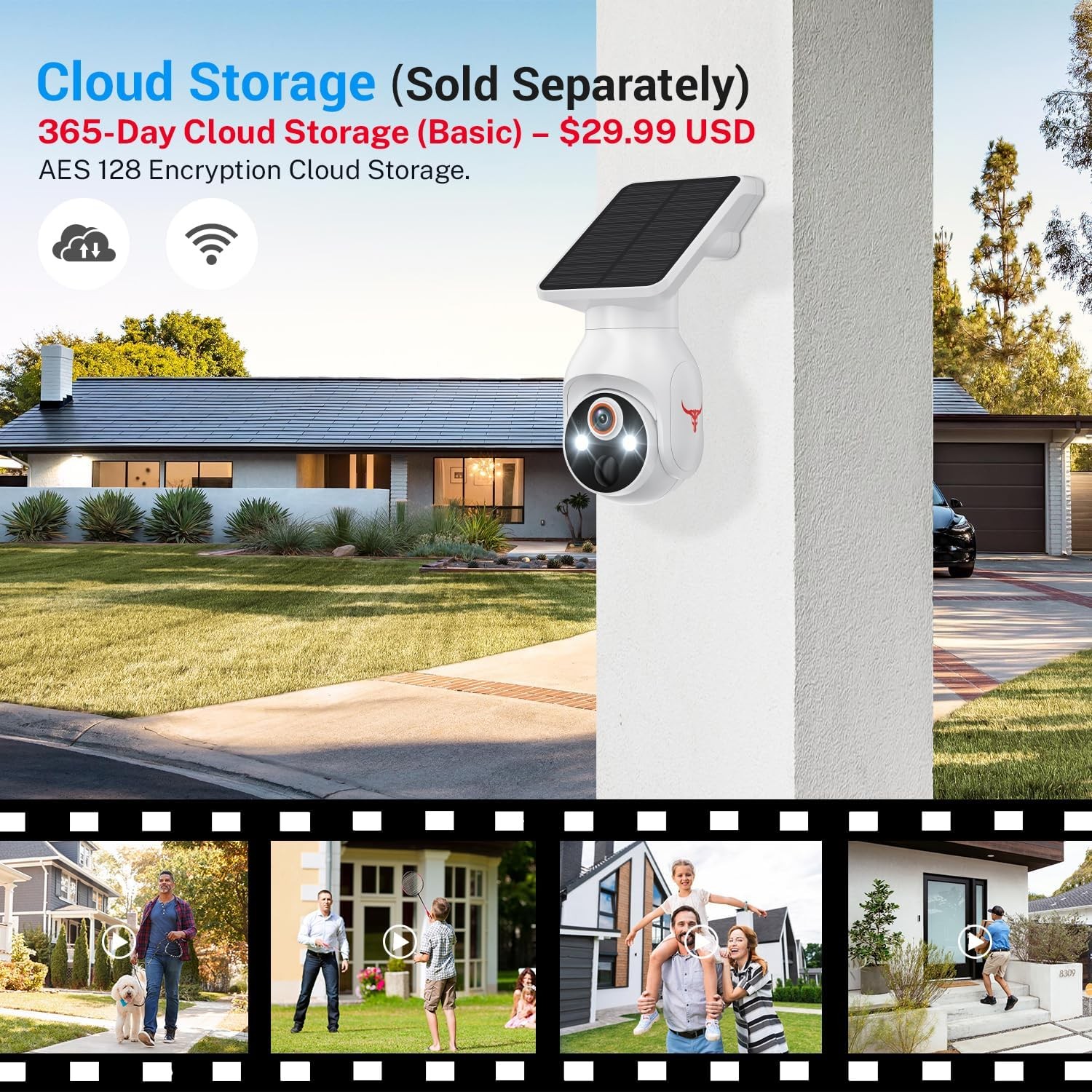 1080p Security Camera Wireless with Solar Panel, AI Human Detection, White