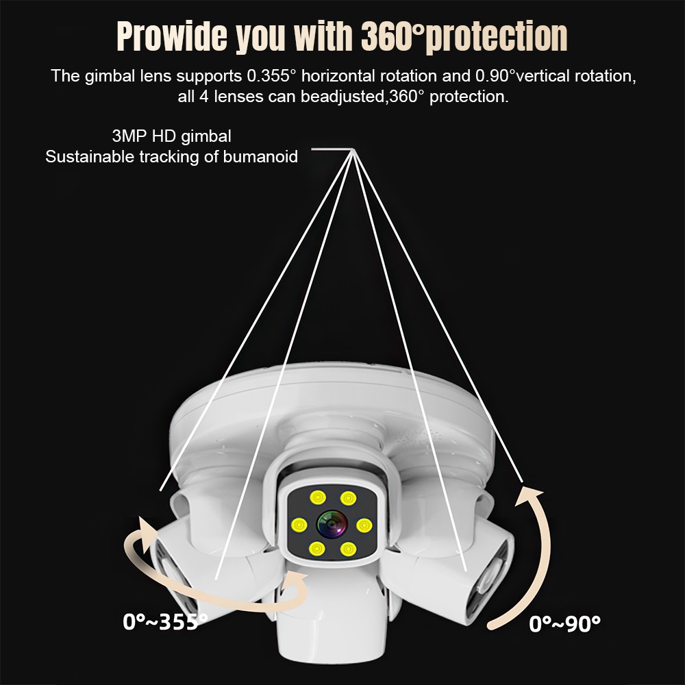 Four Lens HD WiFi Security IP Camera Outdoor PTZ Video Cam Night Vision 10X Zoom