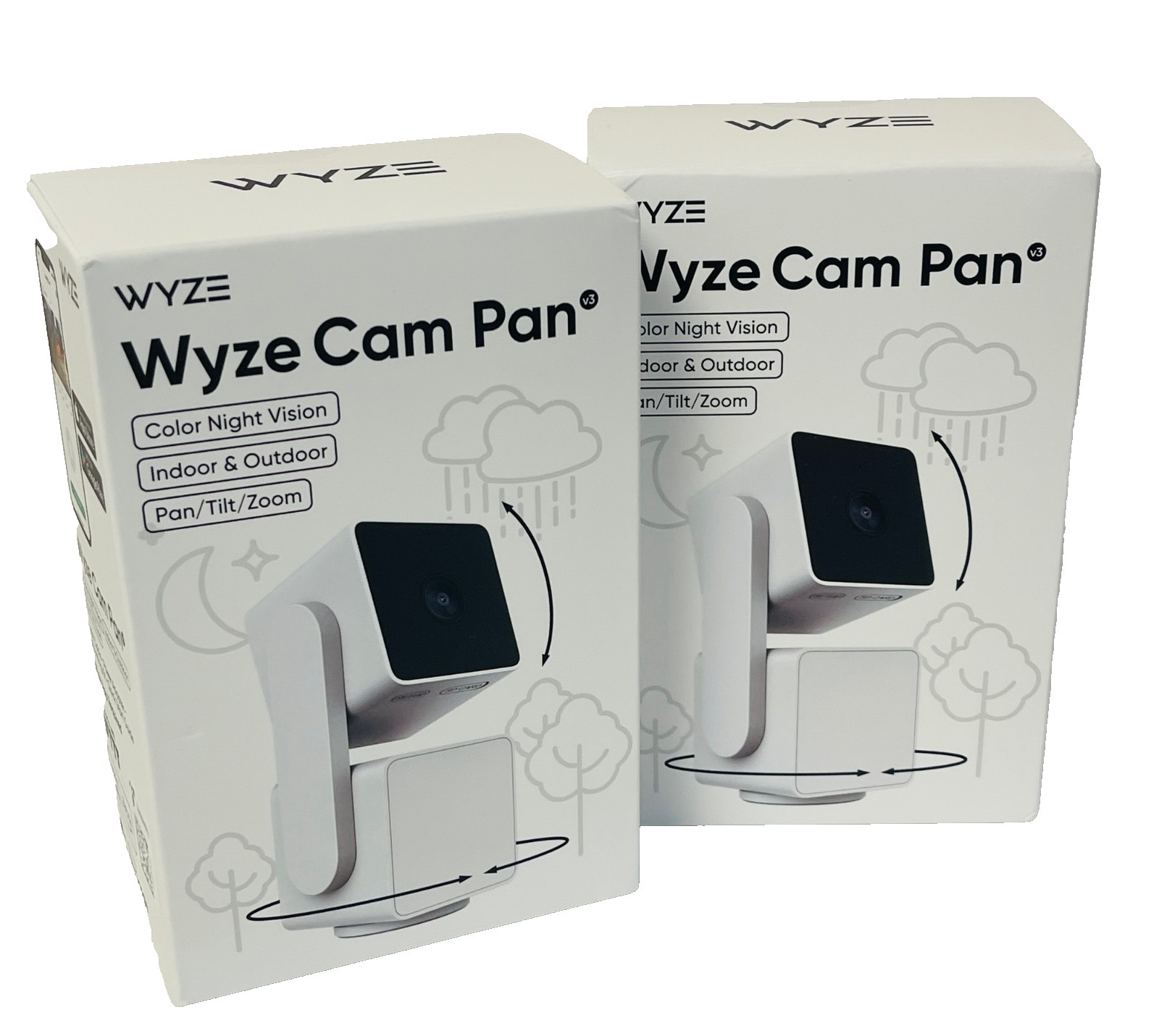 2 Pack NEW Wyze Cam Pan v3 White Indoor Outdoor WiFi PTZ Security Cameras