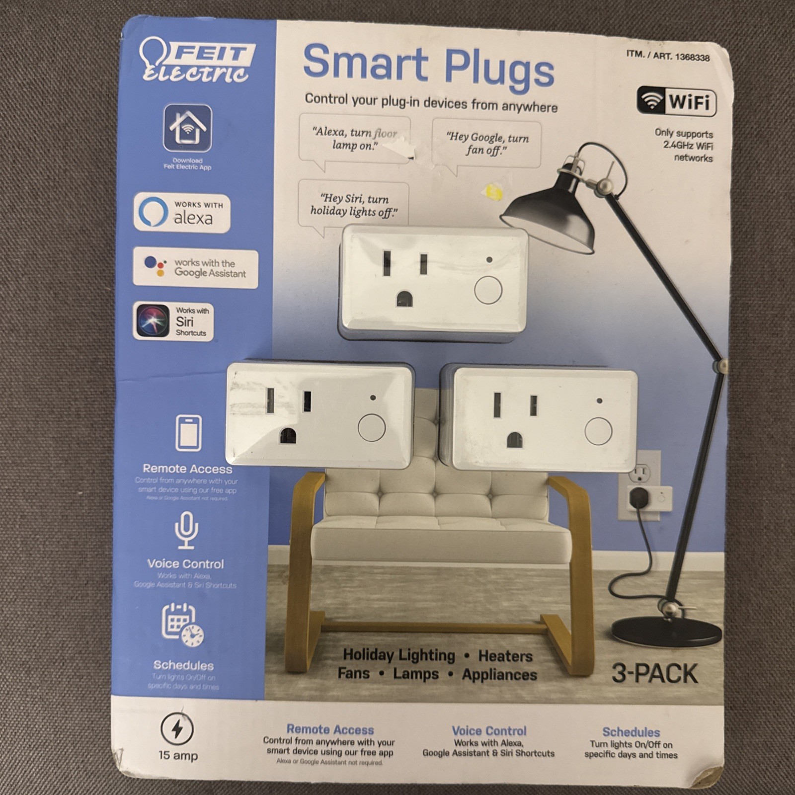 Feit Electric WiFi Smart Plug – 3 Pack (Works with Alexa, Google Home, Siri)