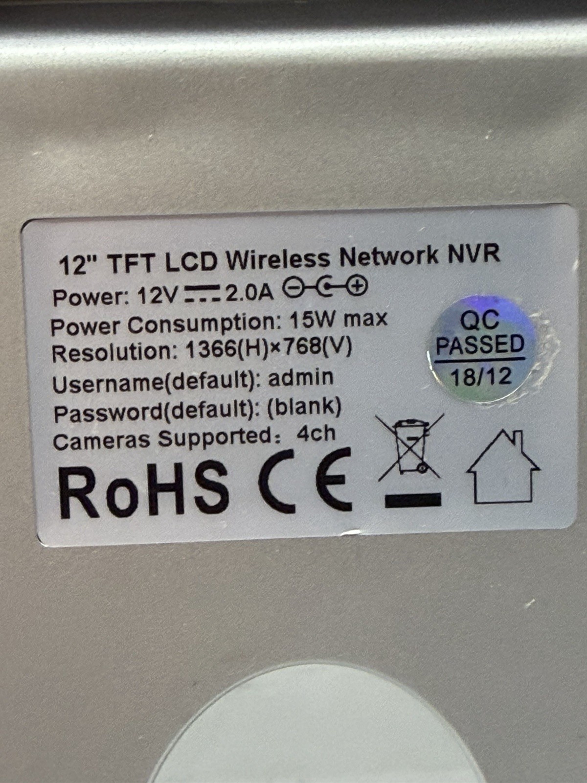 12″ TFT LCD Wireless Network Video Recorder (NVR) – 4 Channel
