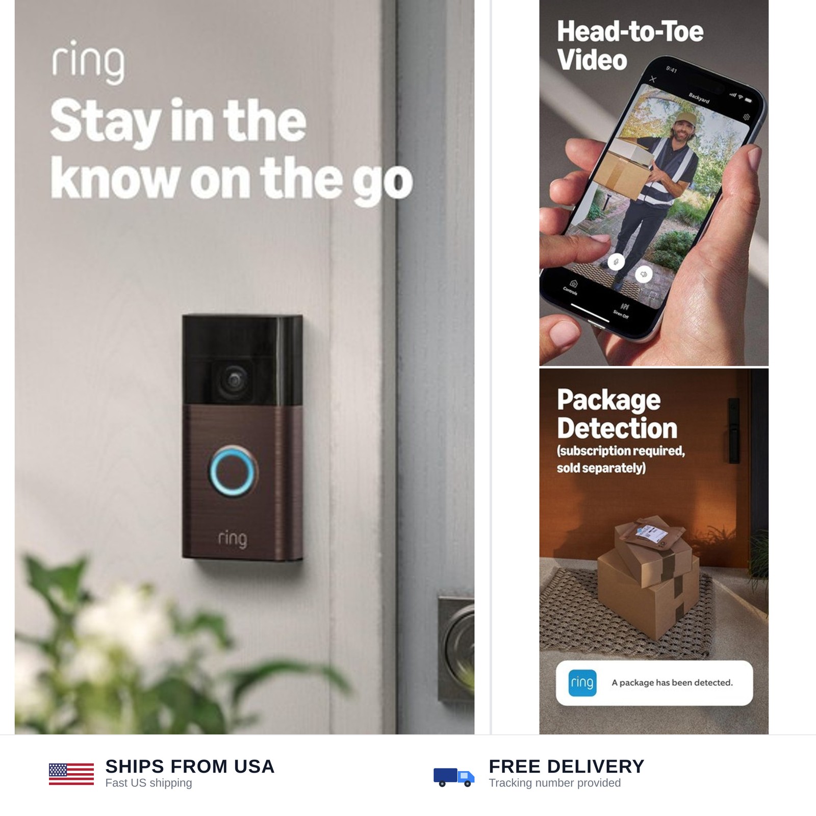 Ring Battery Doorbell, Home or business security with Head-to-Toe video, Live…