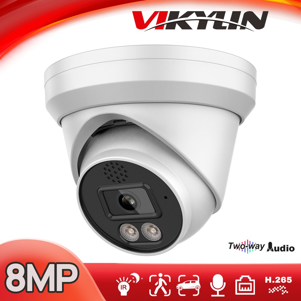 VIKYLIN 8MP IR30M Home Ethernet 4K Security POE Camera MIC Speaker Night Vision