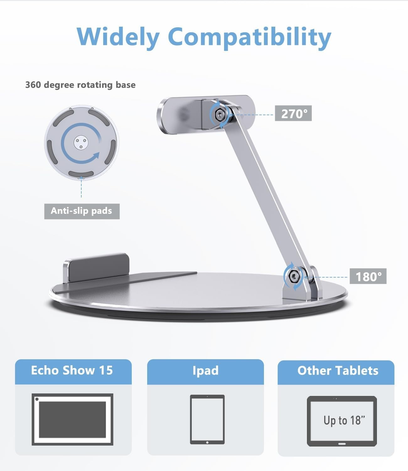 Sleek 360-Degree Rotating Stand for Echo Show 15 with Adjustable Viewing Angles