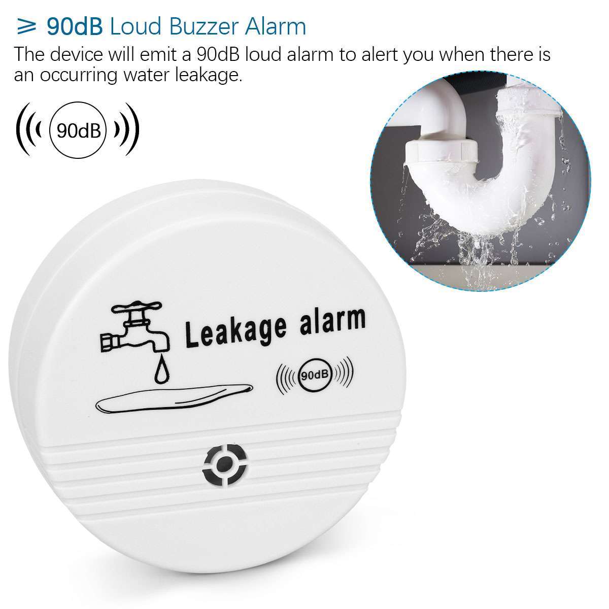 Automatic WaterLeak Detector 90/120dB WaterSensor Alarm Flood Alert for Basement