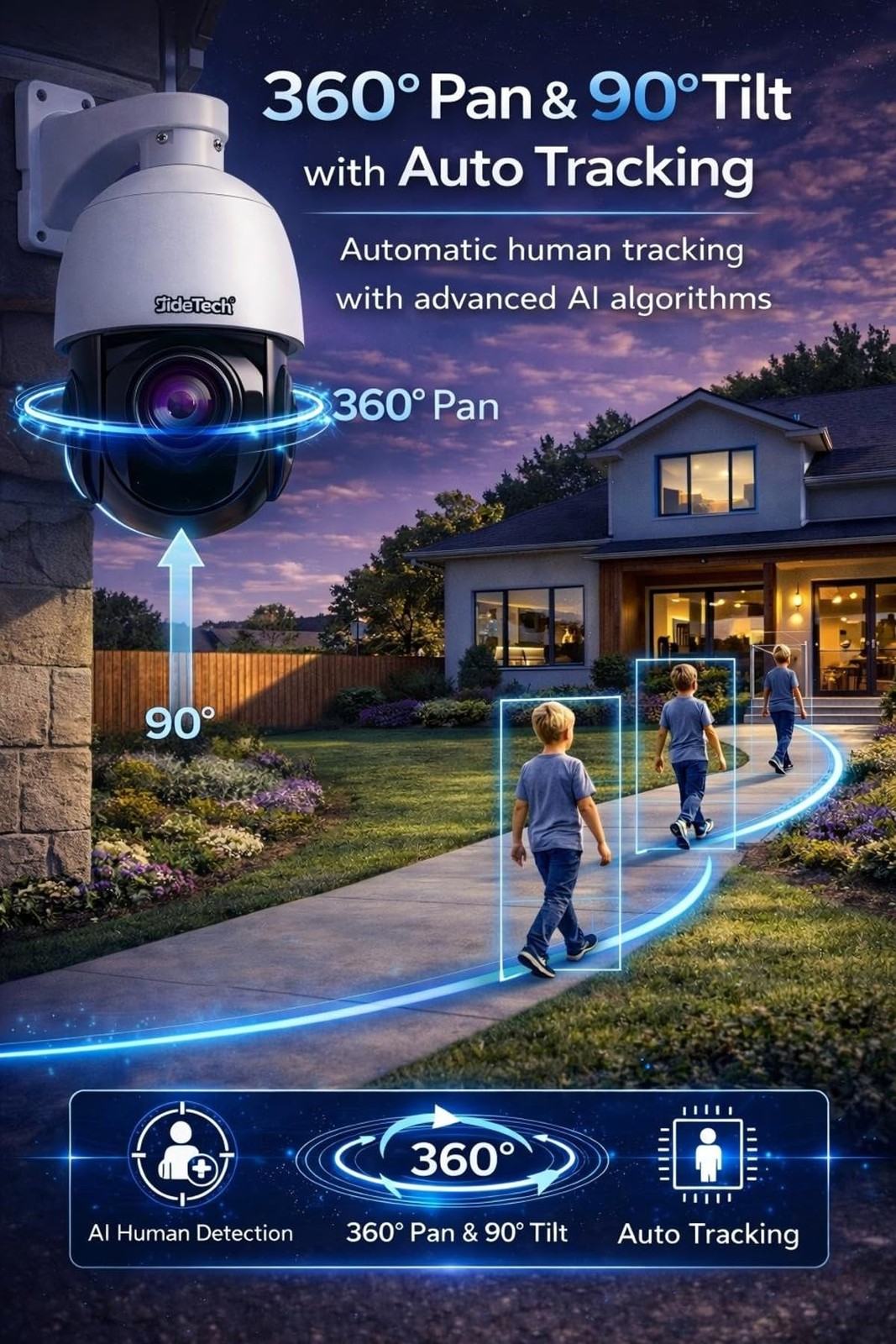 4K 8MP PoE PTZ Camera Outdoor, 200X Hybrid Zoom, Auto Tracking, Human Vehicle…