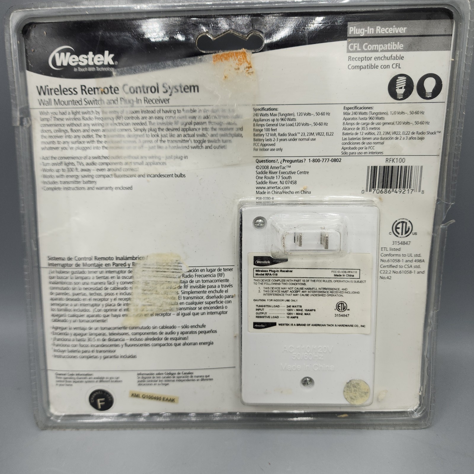 Westek Wireless Remote Control Wall Mounted Switch & Plug-In Receiver RFK100