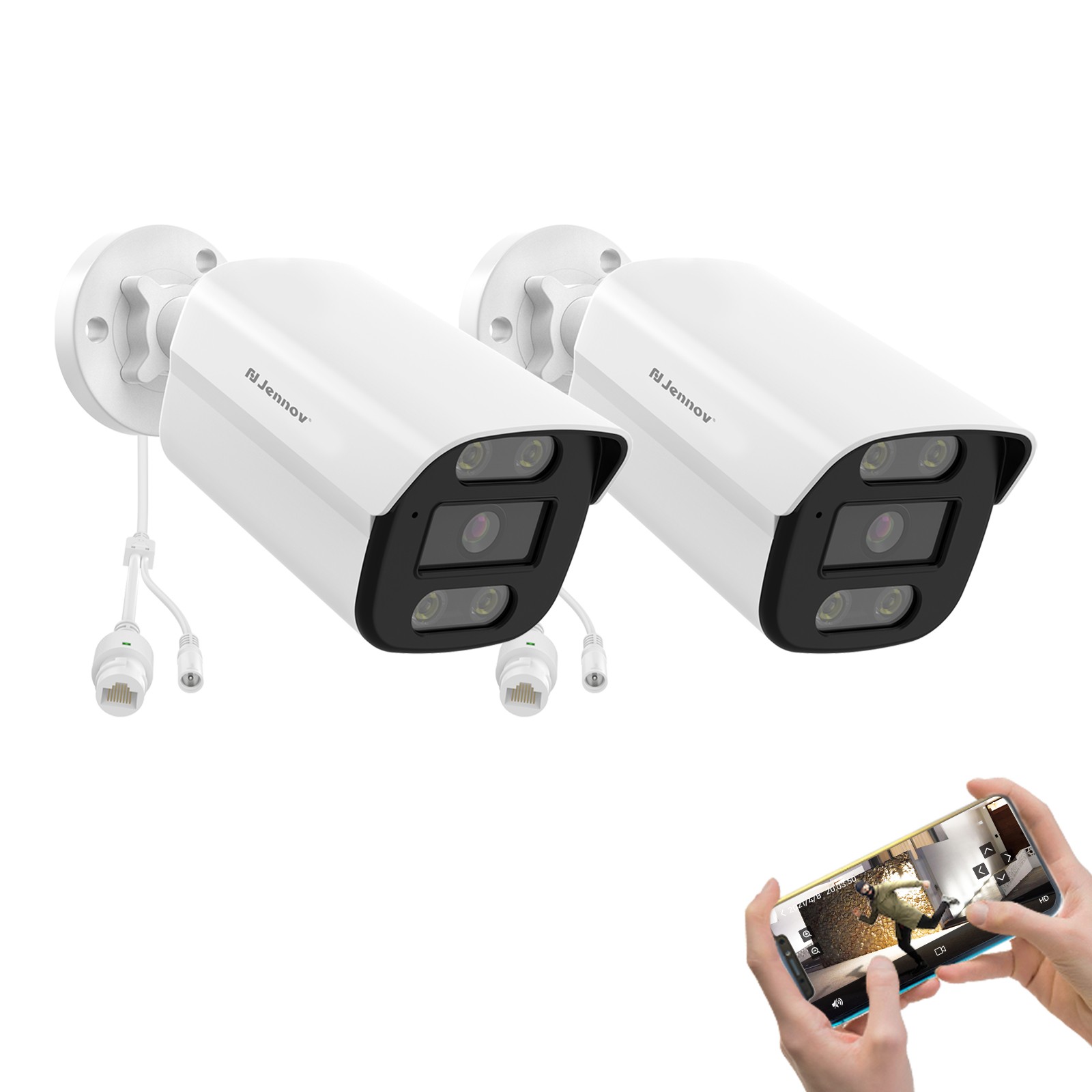 JENNOV 4K 8MP PoE Security IP66 Camera Outdoor AI Color Night Vision Audio