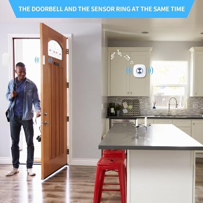 Wireless Door Chime, Security Door Open Sensor, Door Entry Alert for Office