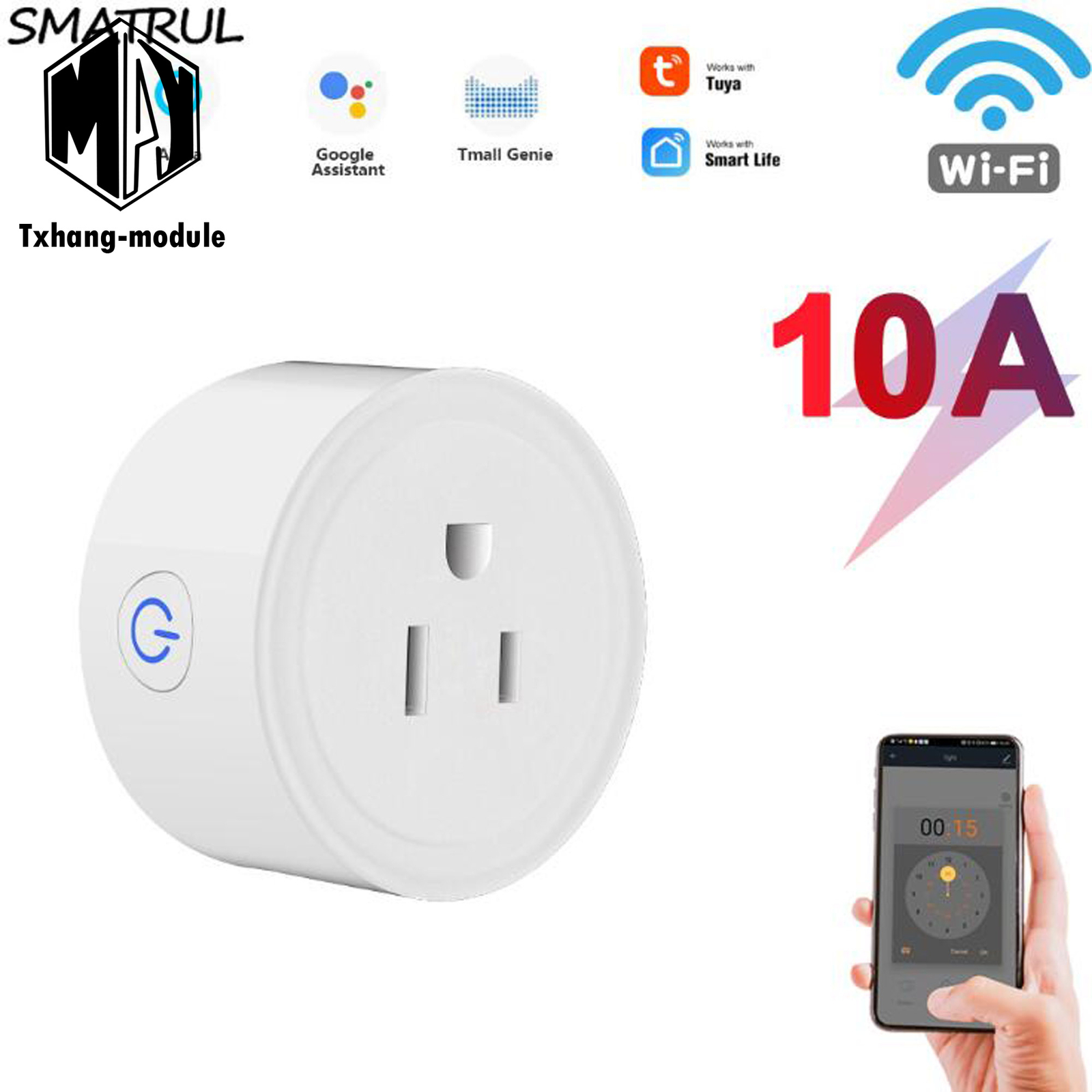 Smart Wifi Switch Socket Outlet fit with Alexa Echo GoogleAssistant A2TM