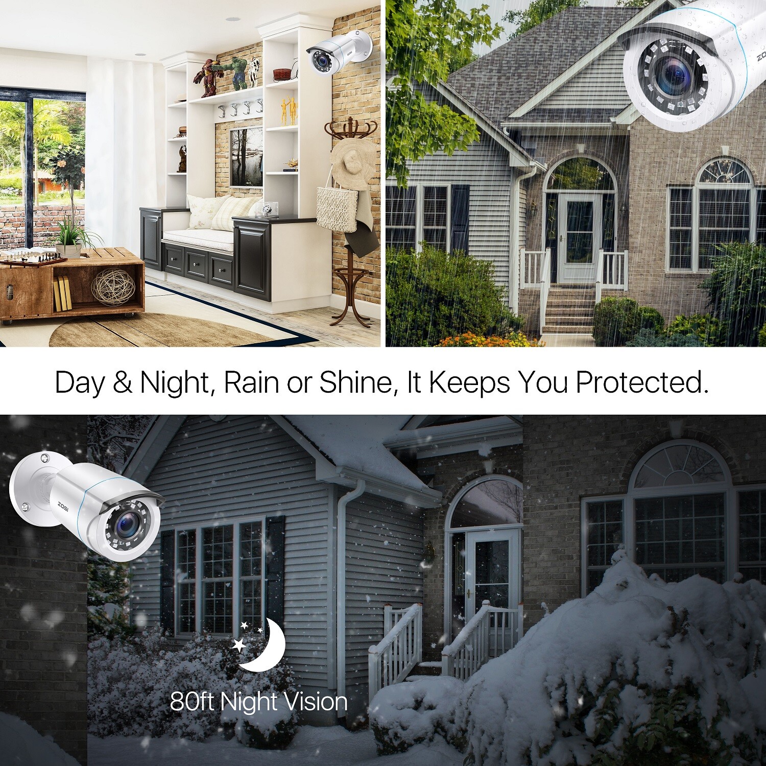 ZOSI H.265+8CH 5MP Lite DVR Security Camera System 1080P Home IR Night CCTV IP66