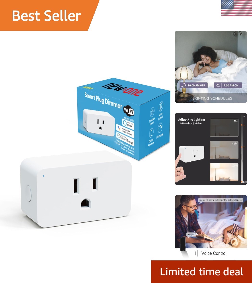 Voice-Controlled Smart Dimmer Plug – 0%-100% Brightness Control, 1 Pack