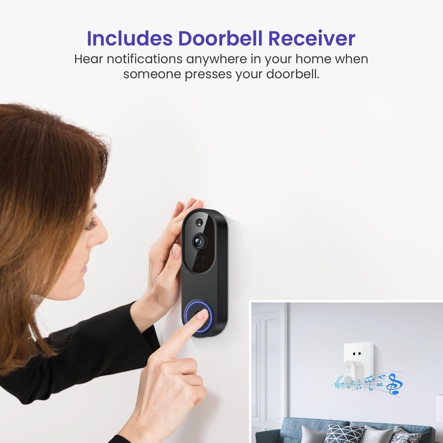 Battery-Powered 1080p Wi-Fi Doorbell with 2-Way Audio and Secure Cloud Storage