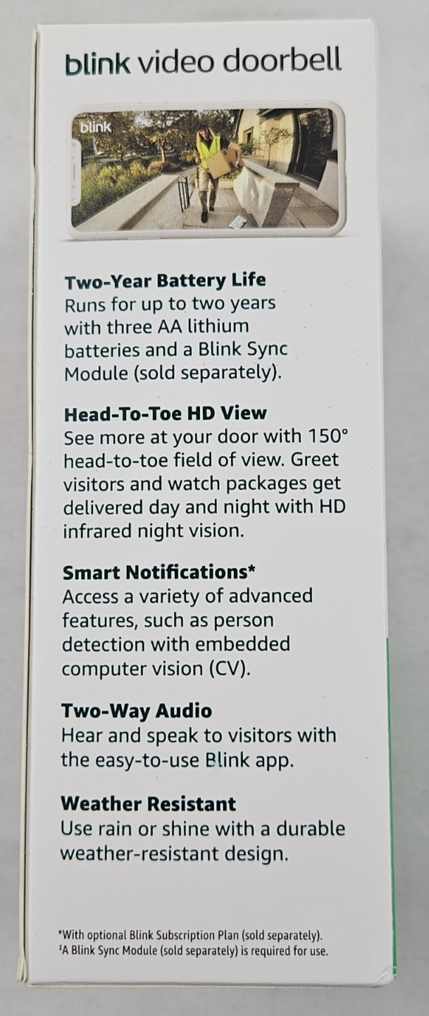 Blink Video Doorbell – Battery Powered, Head-to-Toe HD View, White