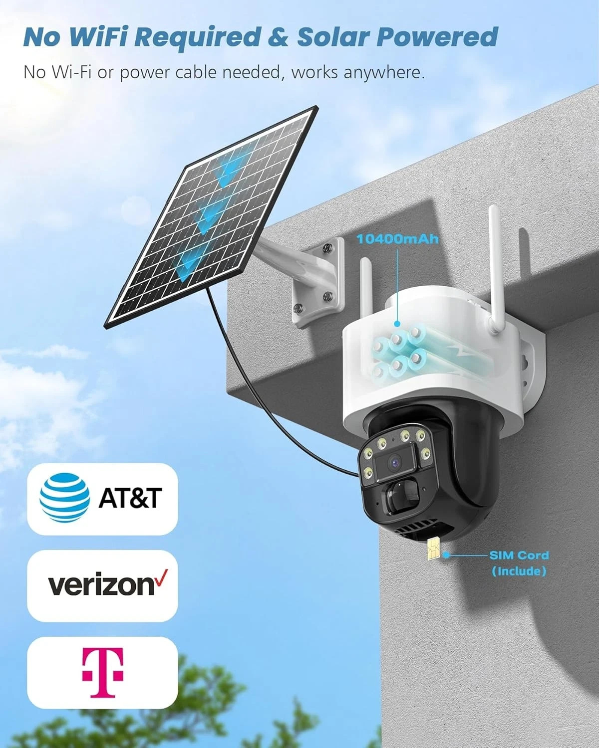 4G LTE Camaras De Seguridad Solar Panel 360 SIN WIFI Para Casa Exterior Con SIM