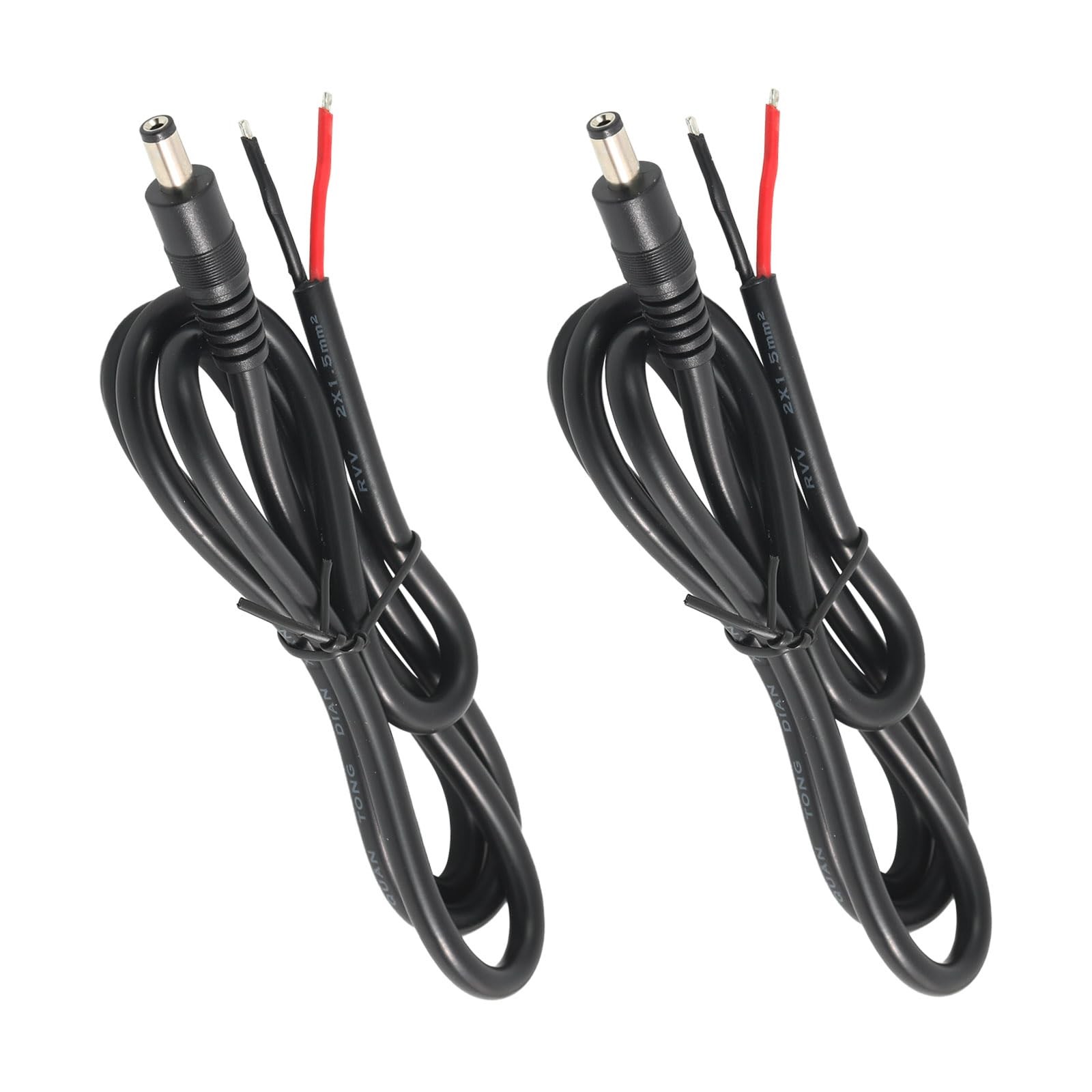 Jienk 2Pcs 3FT 14AWG 15A 12V DC Power Pigtails Cable, 5.5mm x 2.1mm Male Barr…