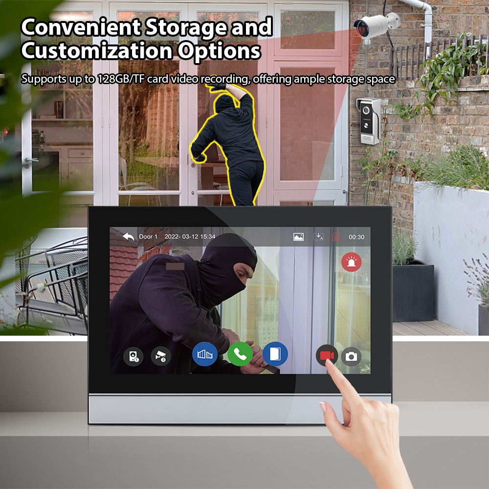 1080P Wireless Video Doorbell Camera With Monitor TY APP WiFi 7 Inch Touch TGRW