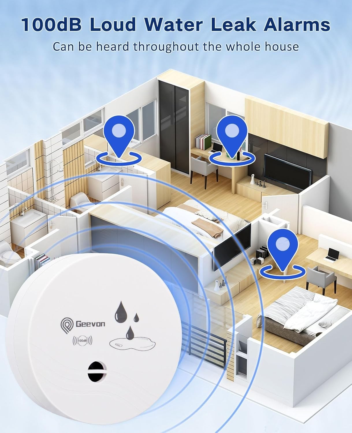 2 Pack Water Leak Detectors, 100dB Water Sensor Alarms Flood Detector for Bas…