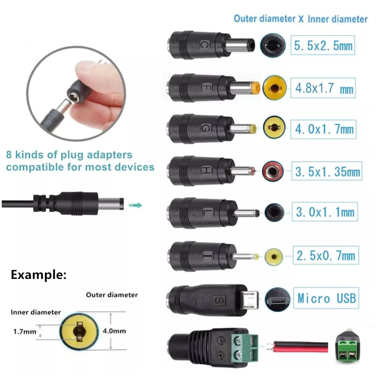 9-24V 3A 72W Supply AC/DC Adapter Power Adjustable Display Power Charger +8 Plug