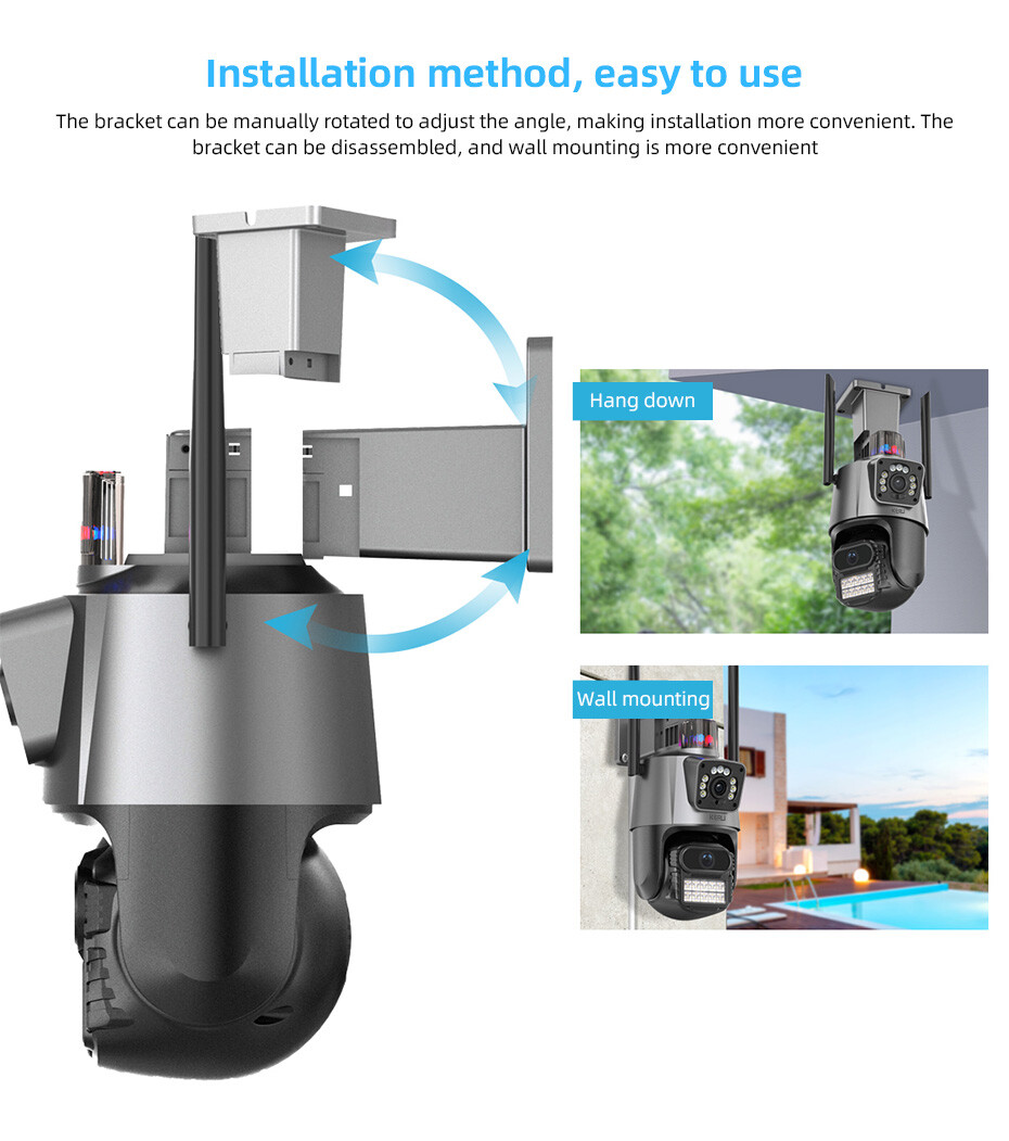 2.4G WiFi IP Dual Lens Camera 6MP HD Night Vision Security CCTV Onvif PTZ Camera