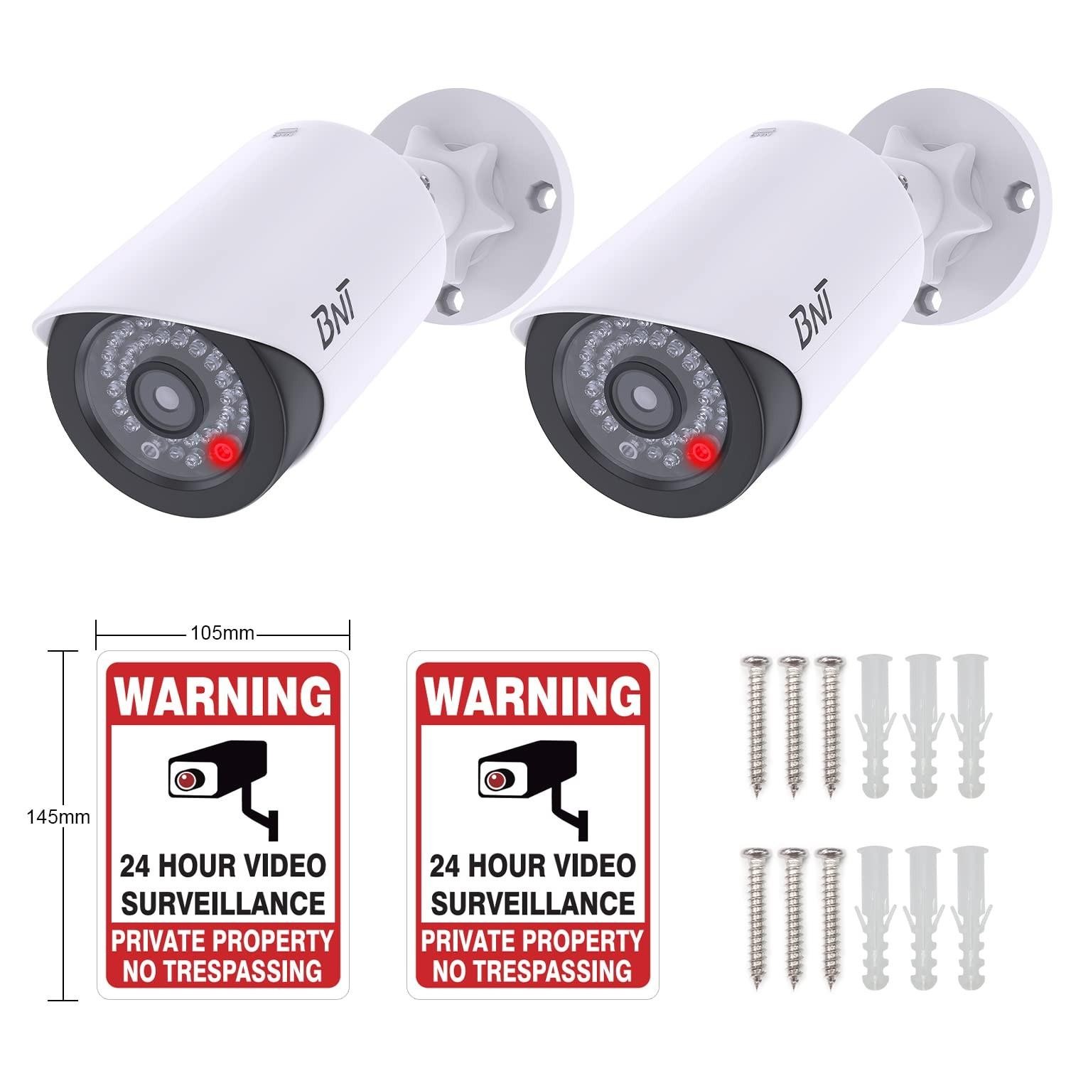 2 Dummy Fake Security Camera W One Red LED Light Home Businesses Indoor/outdoor