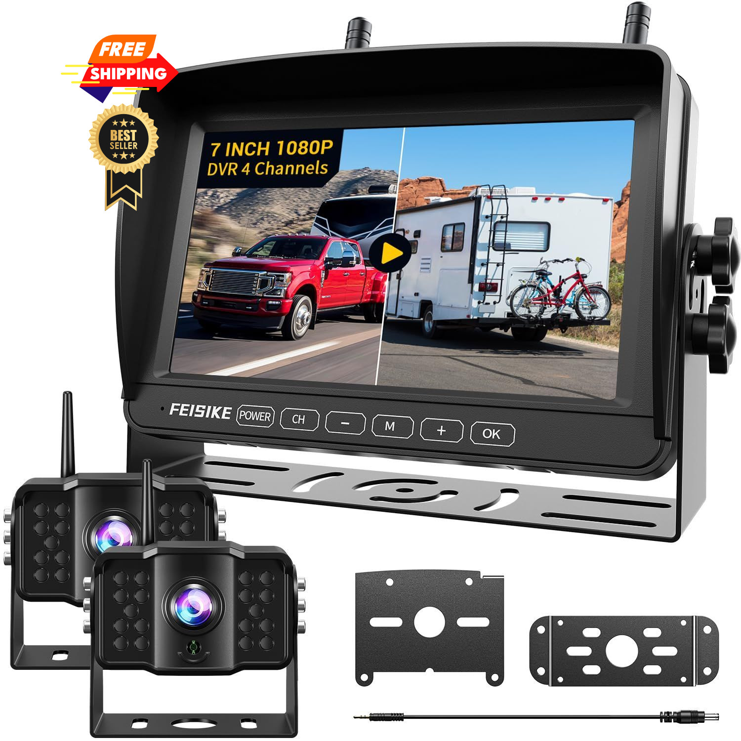 2 Wireless Backup Camera with 7″ 1080p Monitor, RV 7 in – Dual