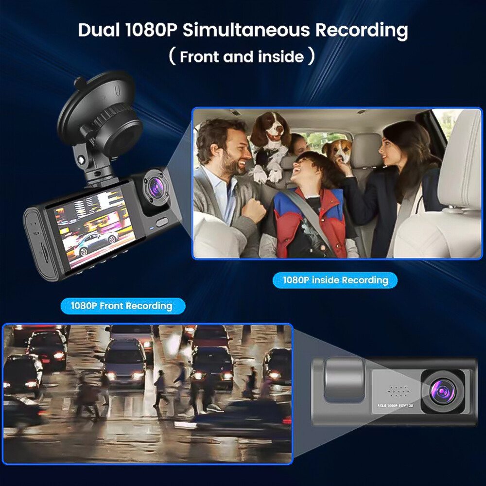 FHD 1080P Car 3 Lens Dash Cam Front/Rear/Inside Video Recorder Camera G-sensor