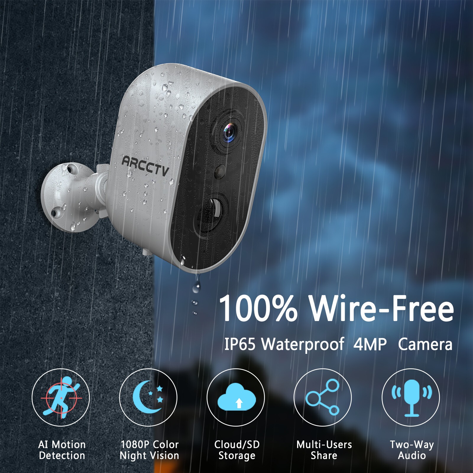 ARCCTV 4MP Solar Battery Powered WiFi Security Camera Home Outdoor Wireless CCTV