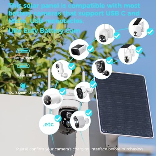 5V 8W Solar Panel for Security 2 Pack AOV USB-C & Micro_USB & DC 3.5mm*1.35mm