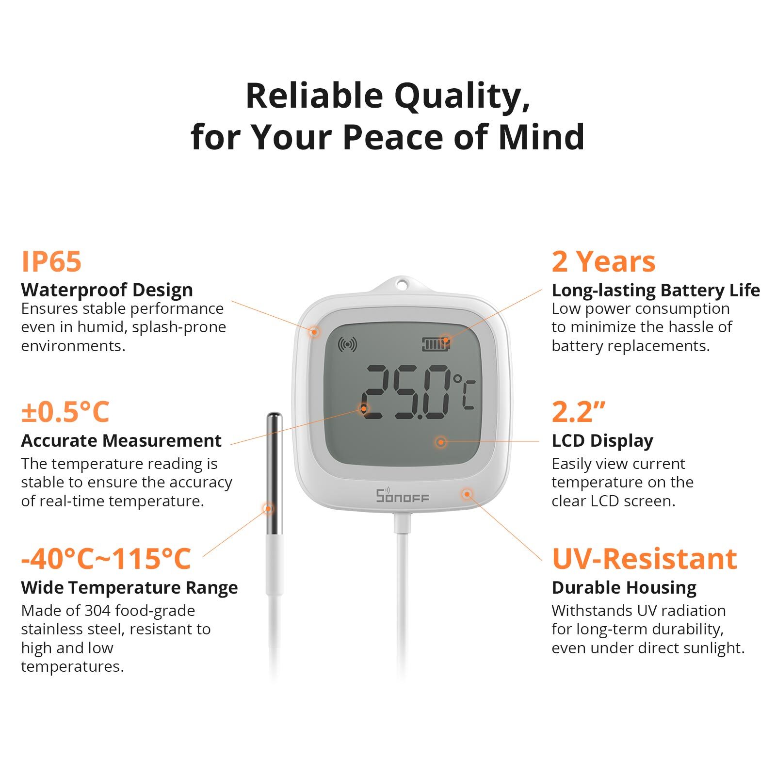 SONOFF IP65 Zigbee LCD Smart Thermometer Probe Temperature Detection with Probe
