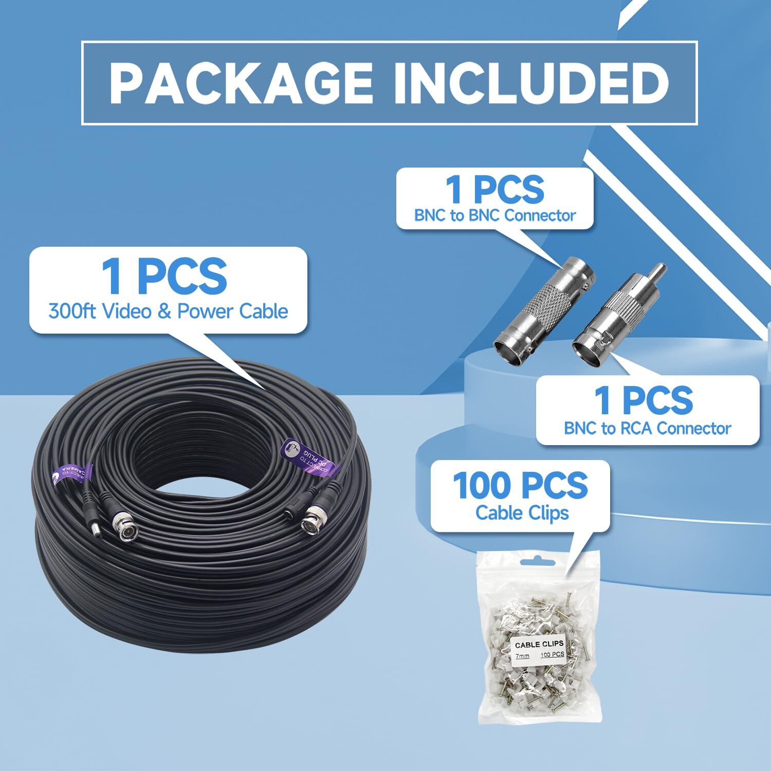 300ft 91 Meters 4k 8mp 5mp 2mp Bnc Video And Power Cable Mini Rg59 Wire For Cc