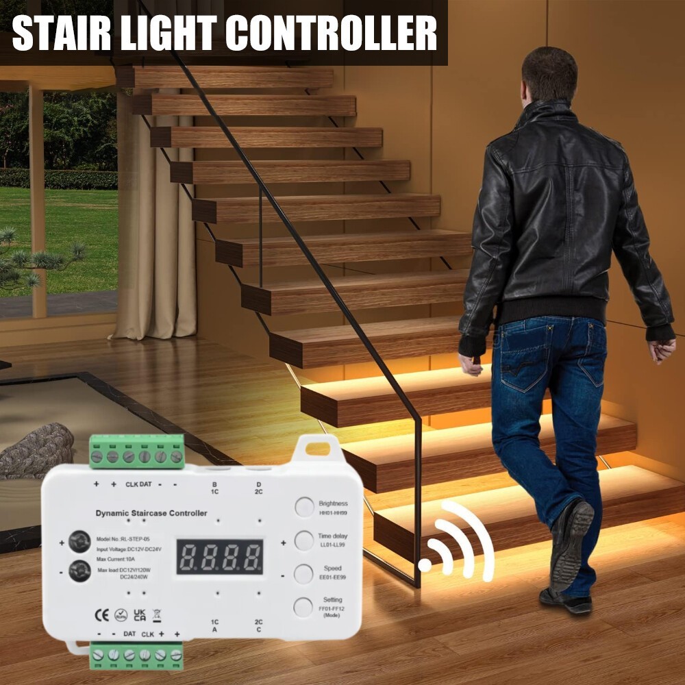 DC 12V 24V Wiring Motion Sensor LED Strip Light Stair Controller Steps Staircase