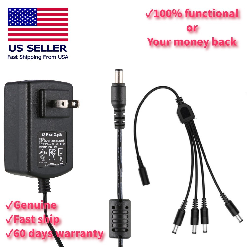 Night Owl OEM 12V 2A Power Supply with 4 way splitter UL Powers 4 Cameras
