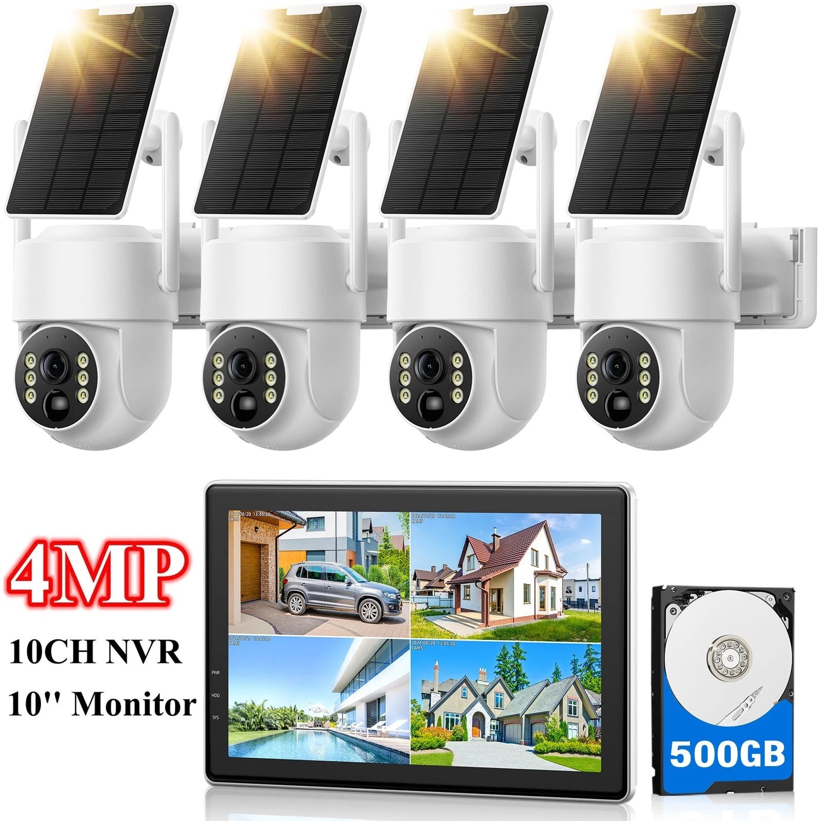 Solar Wireless Security Camera System 2K Outdoor Battery Power Home Surveillance