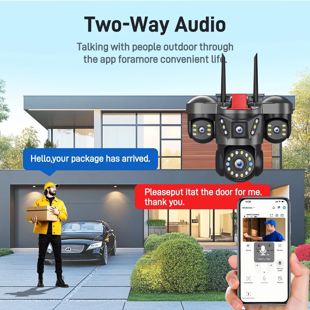 5MP WiFi Camera UHD IPC Outdoor 4 Lens Four Screens PTZ Camera Security Cam CCTV
