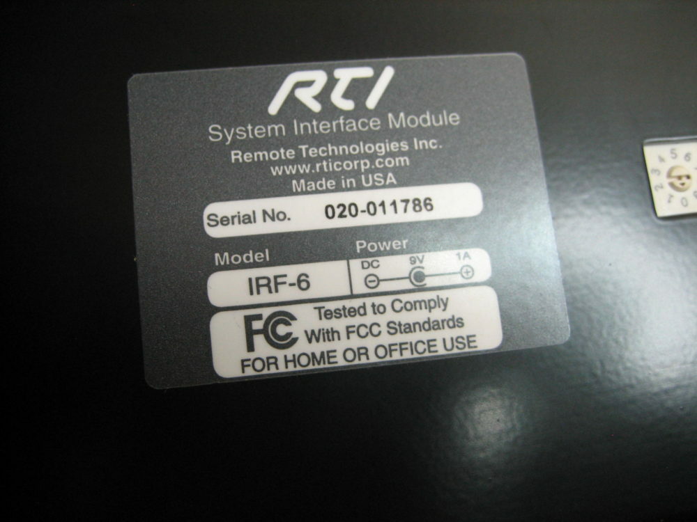 RTI IRF-6 System Interface Module RF Receiver IR Router w/ Adapter, Antenna
