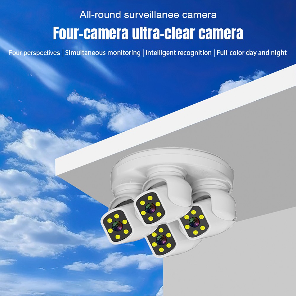 Four Lens HD WiFi Security IP Camera Outdoor PTZ Video Cam Night Vision 10X Zoom