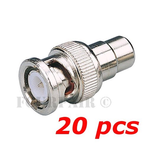 20 Pack Lot BNC Male Plug to RCA Female Jack Coax Cable Video Adapter Connector