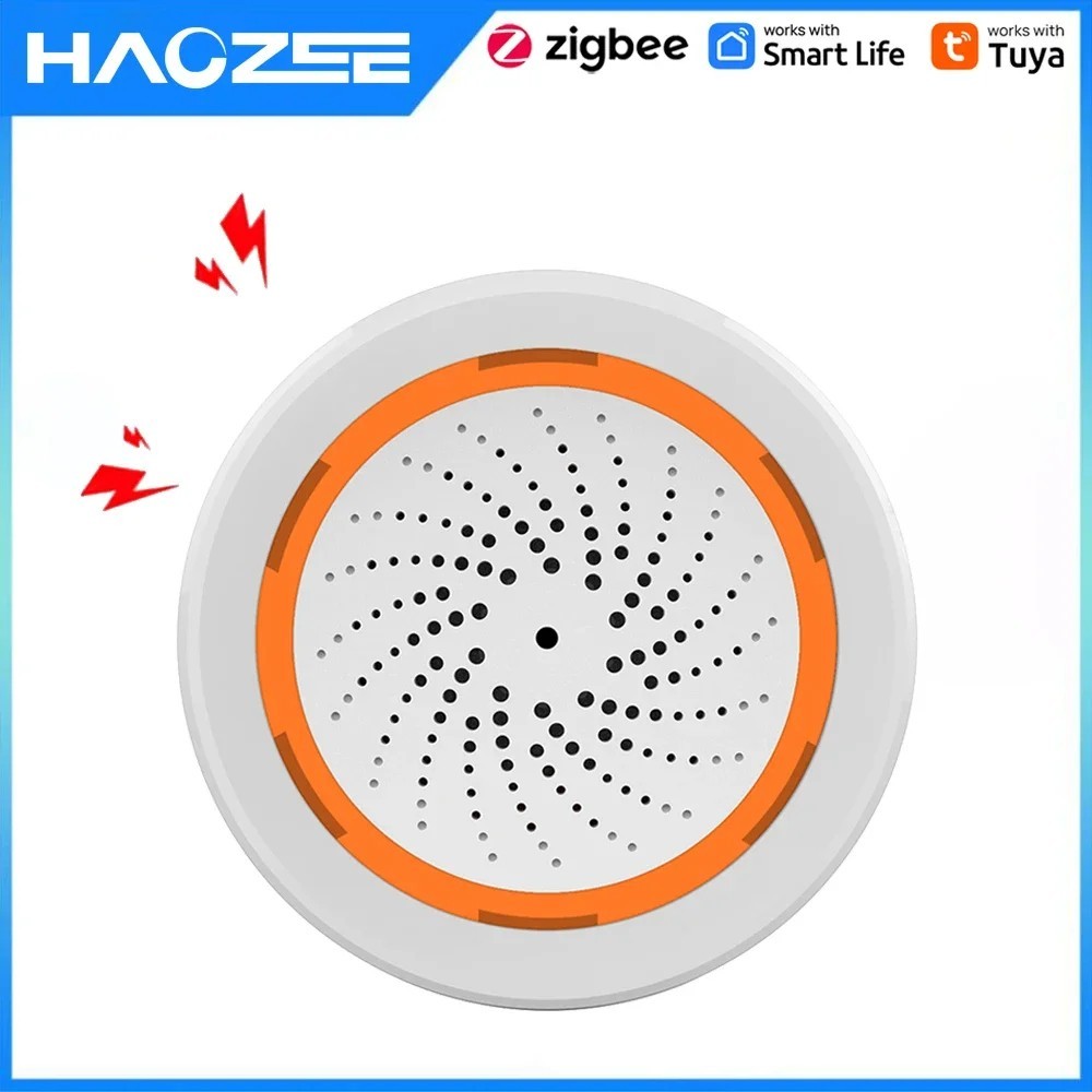 Haozee Tuya ZigBee Smart Siren Alarm 90dB Light Home Security Siren