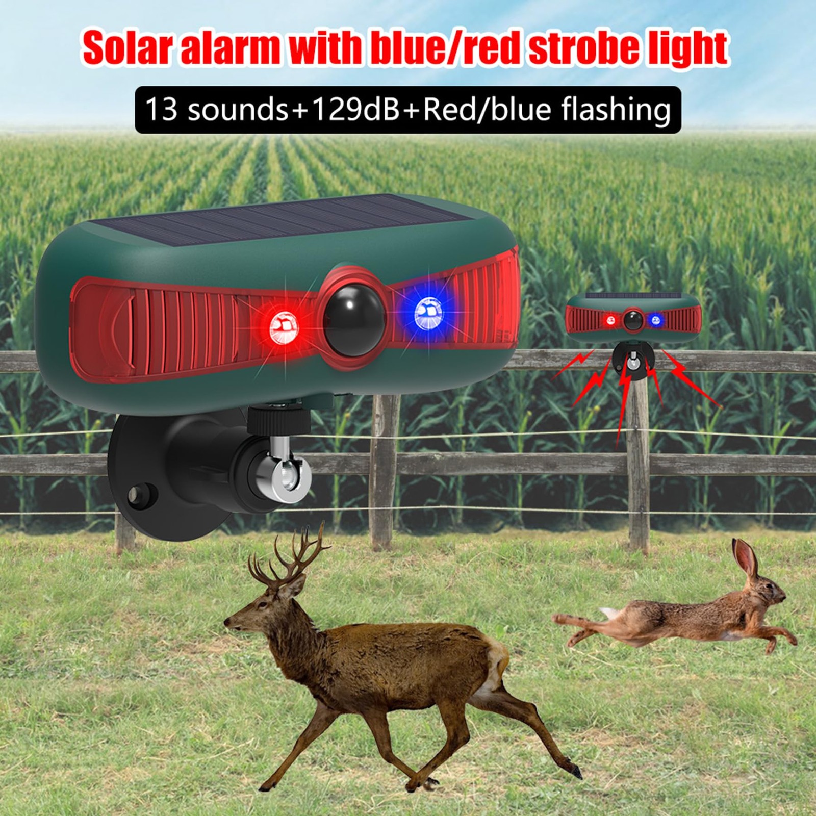 Solar Outdoor Motion Sensor Alarm – 13 Various Sounds Barking Dog Alarm Gunsh…