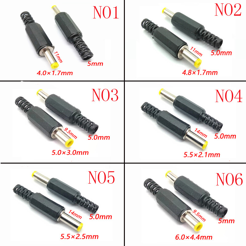 2PC 5.5 x 2.5 2.1 4.8 1.7 4.0 5.0 3.0 6.0 4.4 mm Male DC Power Plug Connector