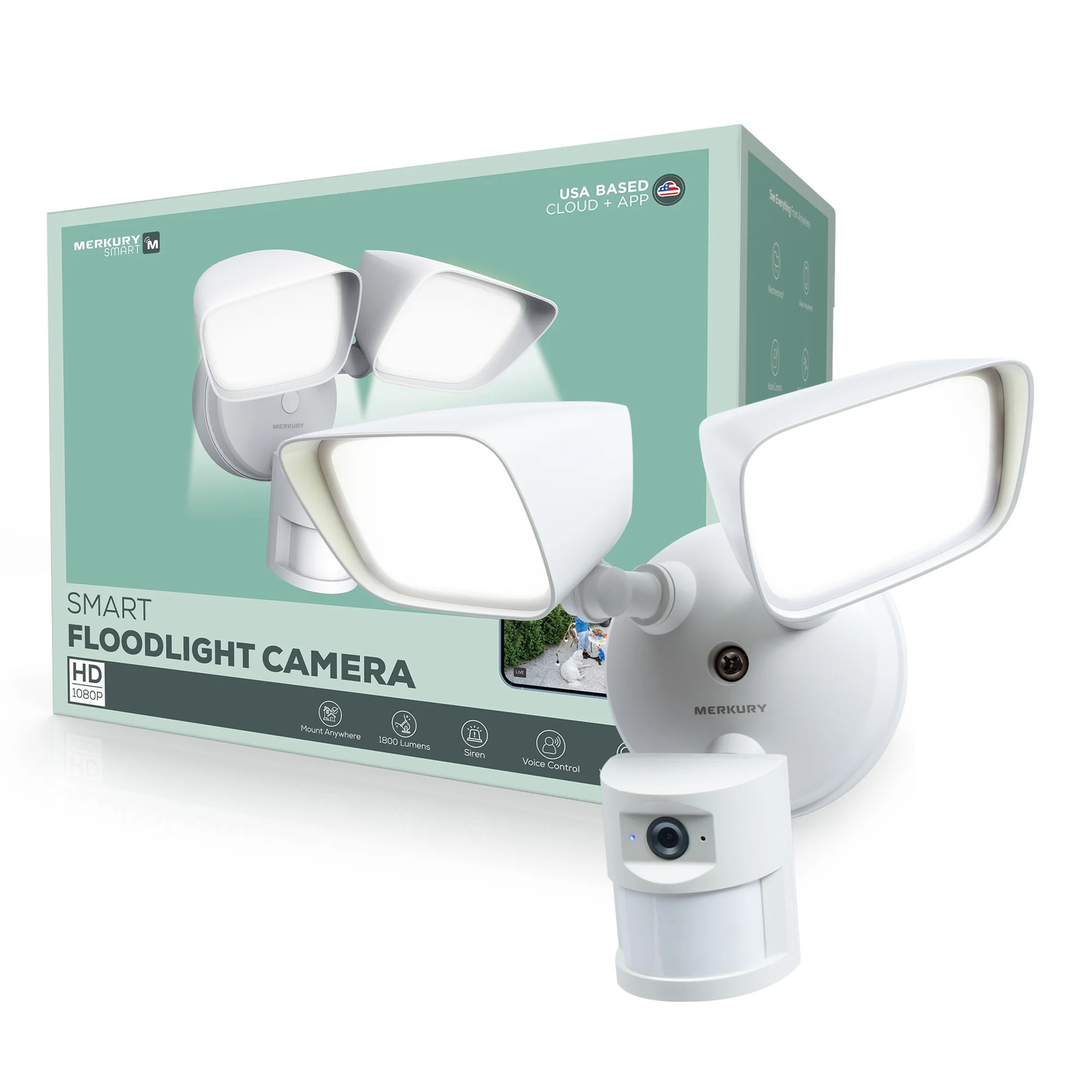 Merkury MI-CW073-199W Smart Floodlight Camera HD Surveillance, Motion Alerts &