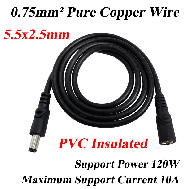 DC 5.5×2.5 Power Supply Extension Cable 19V-24V Male to Female Lead Wire 0.75mm²