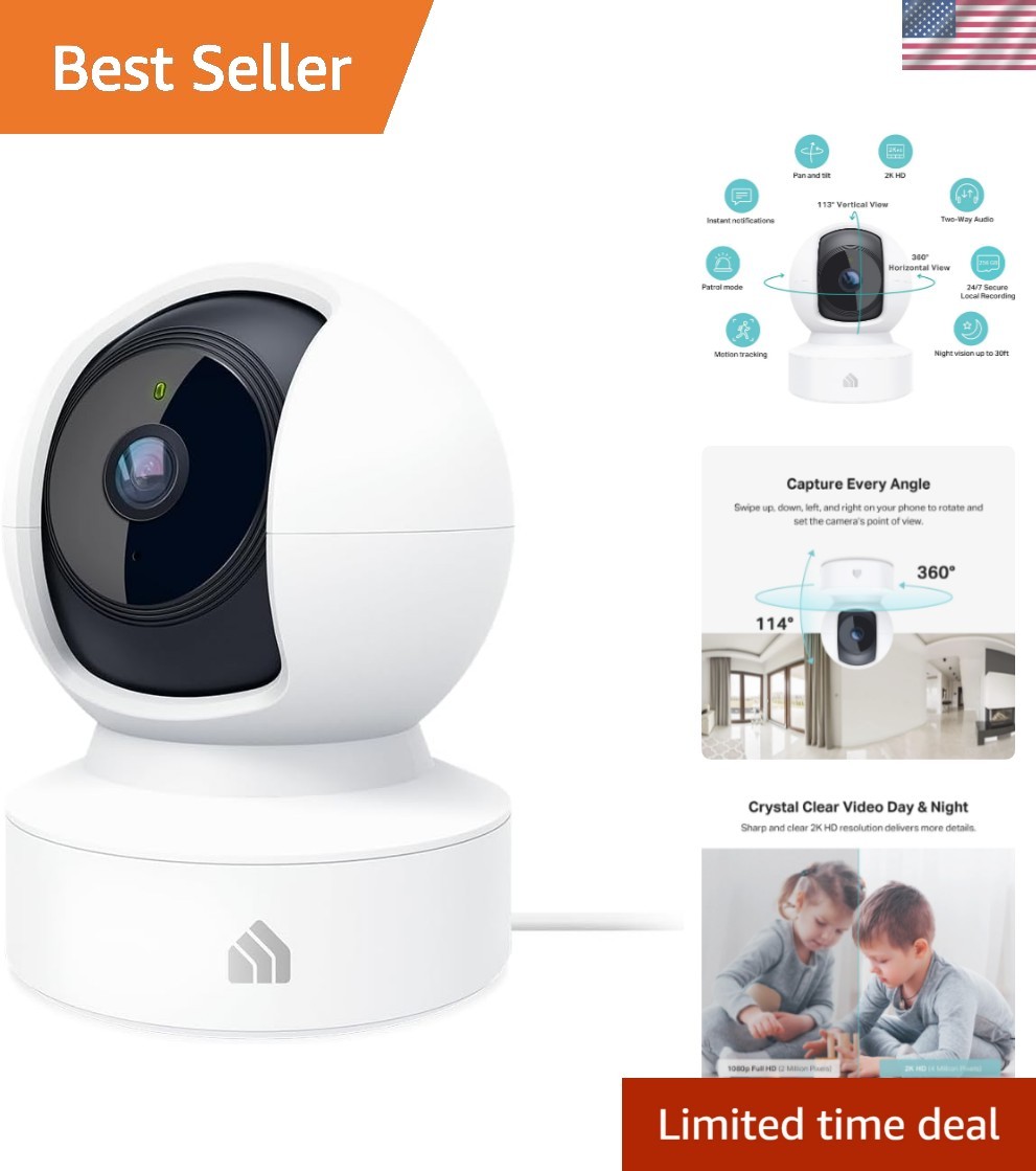 2K Pan/Tilt Smart Camera with Night Vision – Perfect for Baby & Pet Monitoring