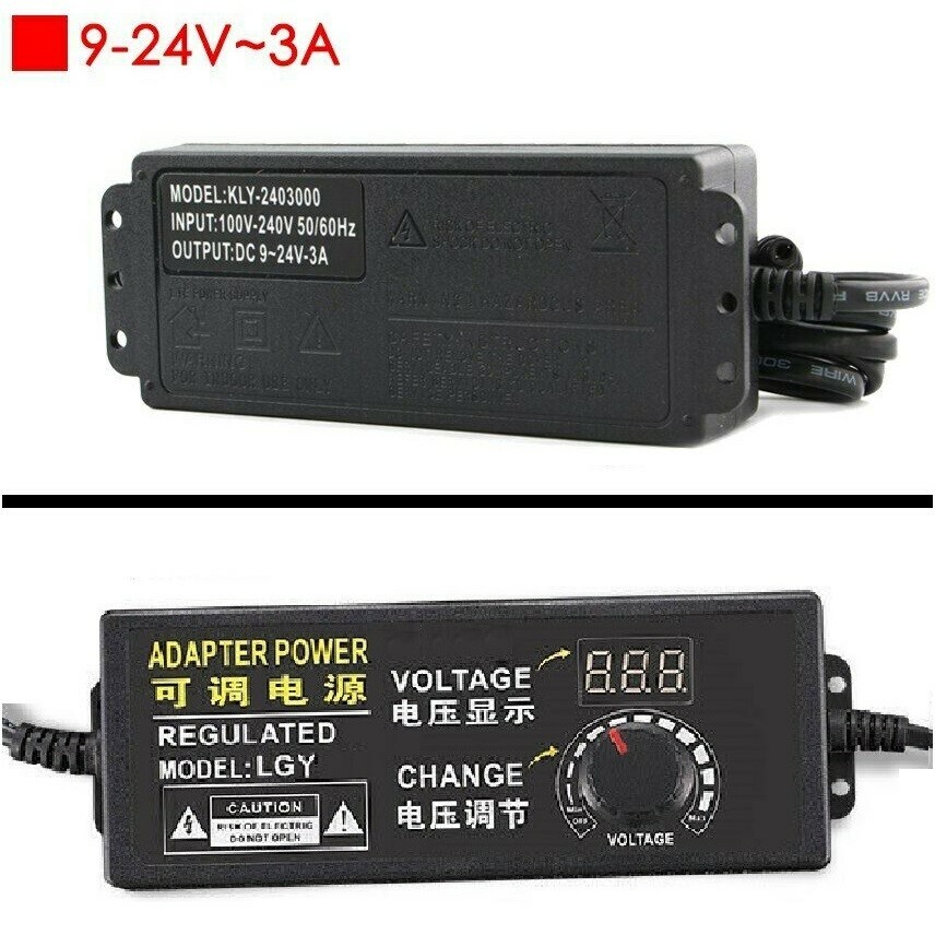 9-24V 3A 72W Supply AC/DC Adapter Switch Power Adjustable Display Power Charger