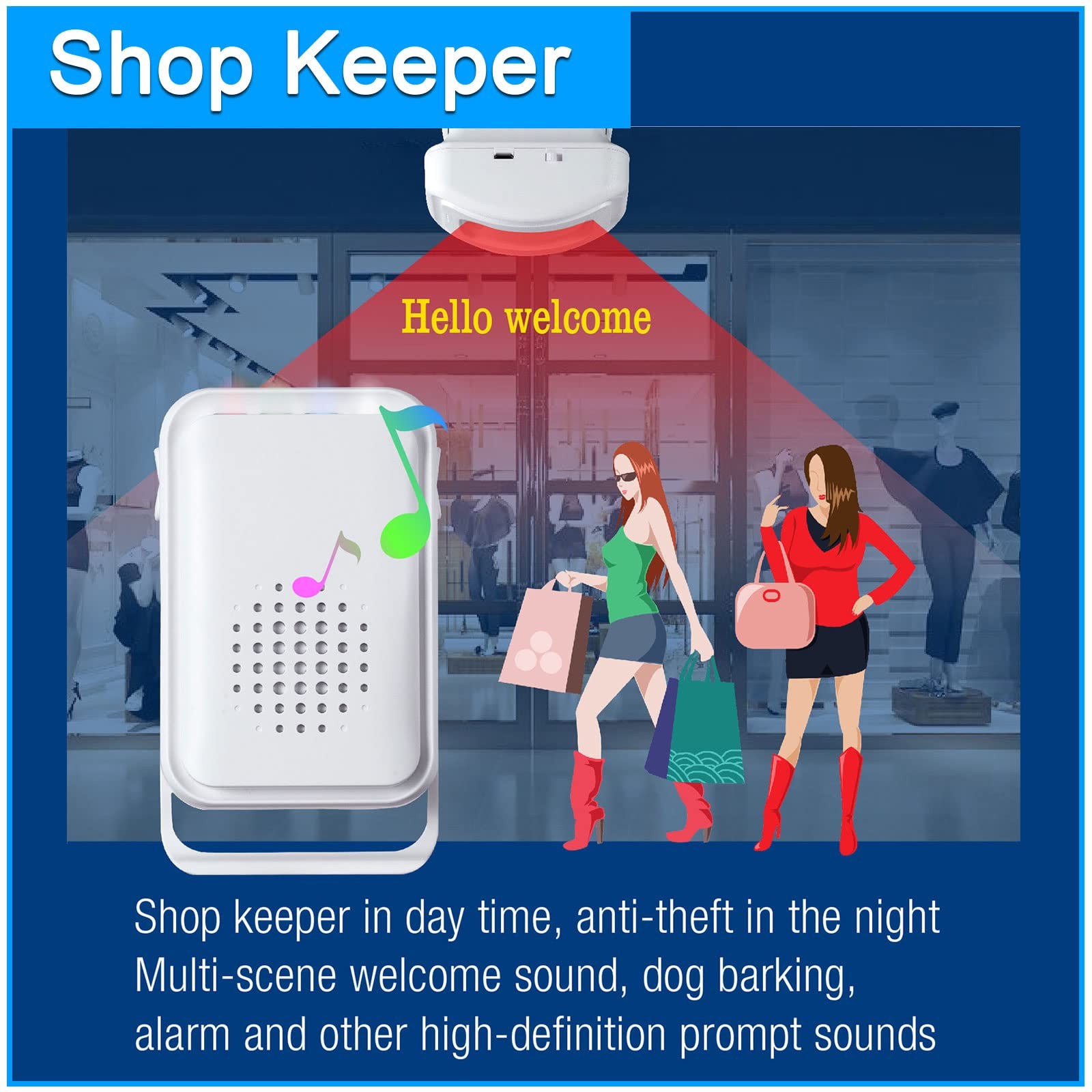 Wireless Motion Sensor Door Chime 918ft Range Indoor Alert – Business Entry Bell